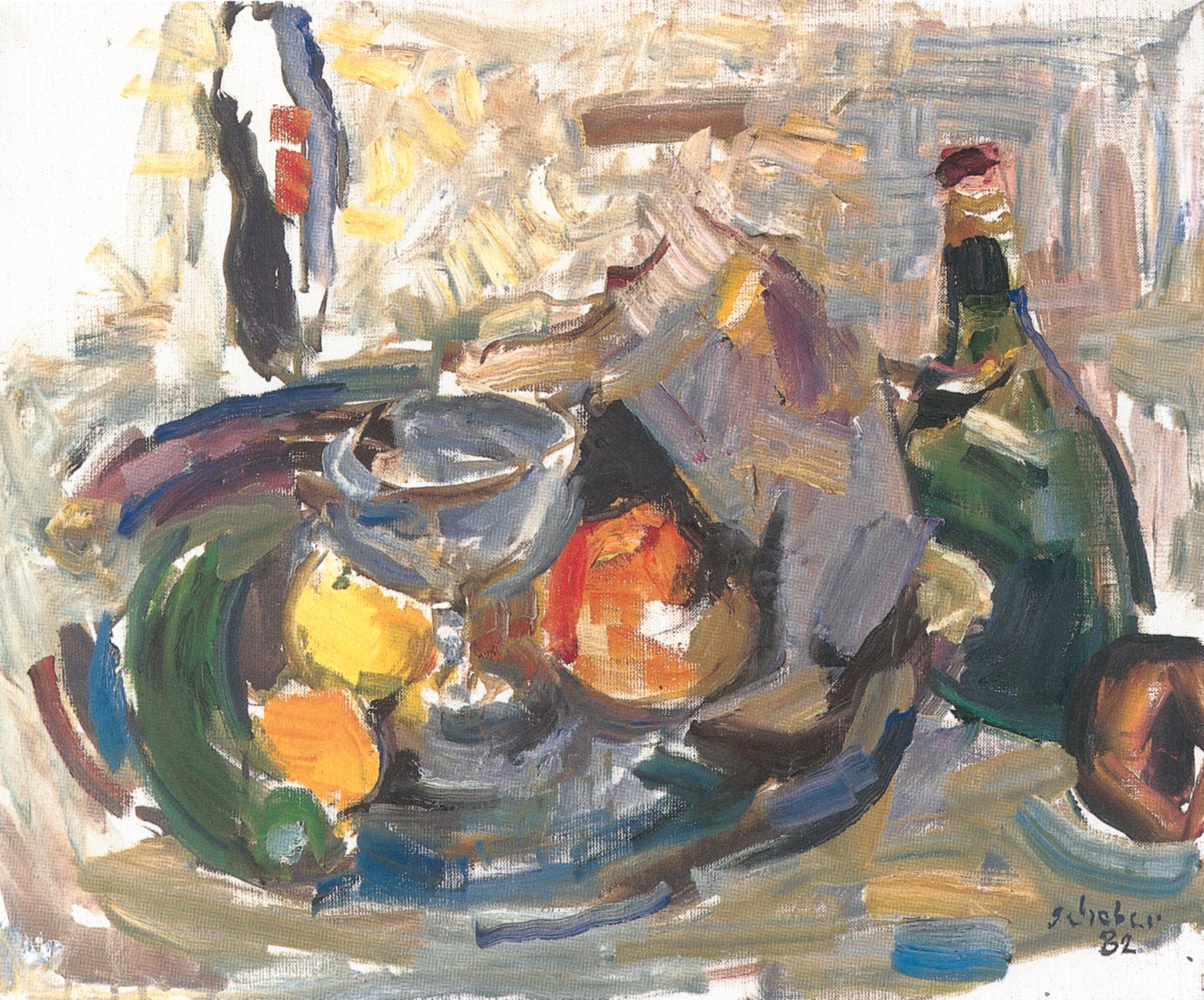 Peter Jakob Schober . Stillleben mit Flasche